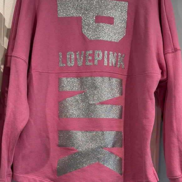 PINK Victoria's Secret pink Sweatshirt with Glitter Logo on back sz Large - Picture 2 of 4